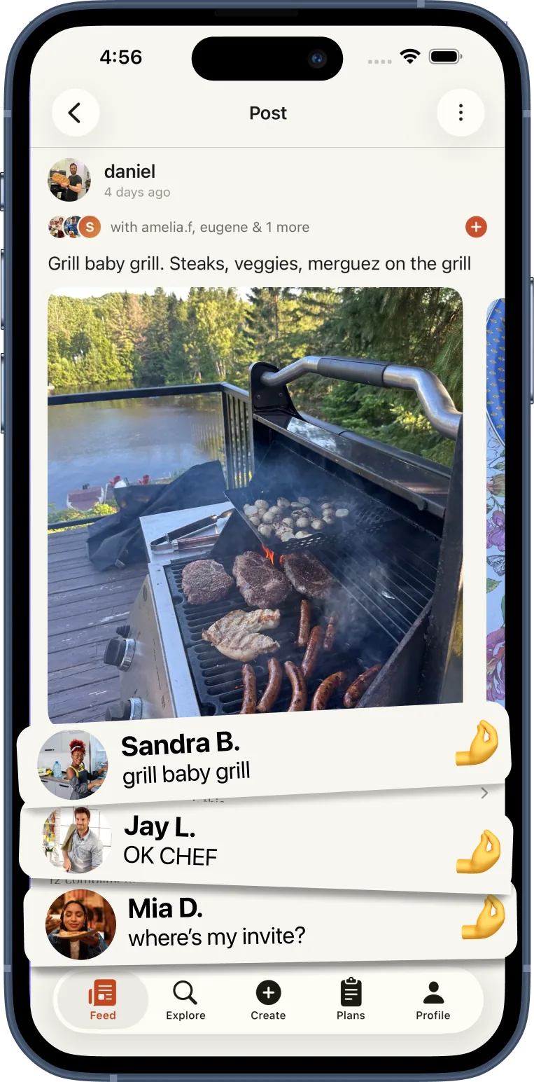 Friends leaving compliments to the chef on a post