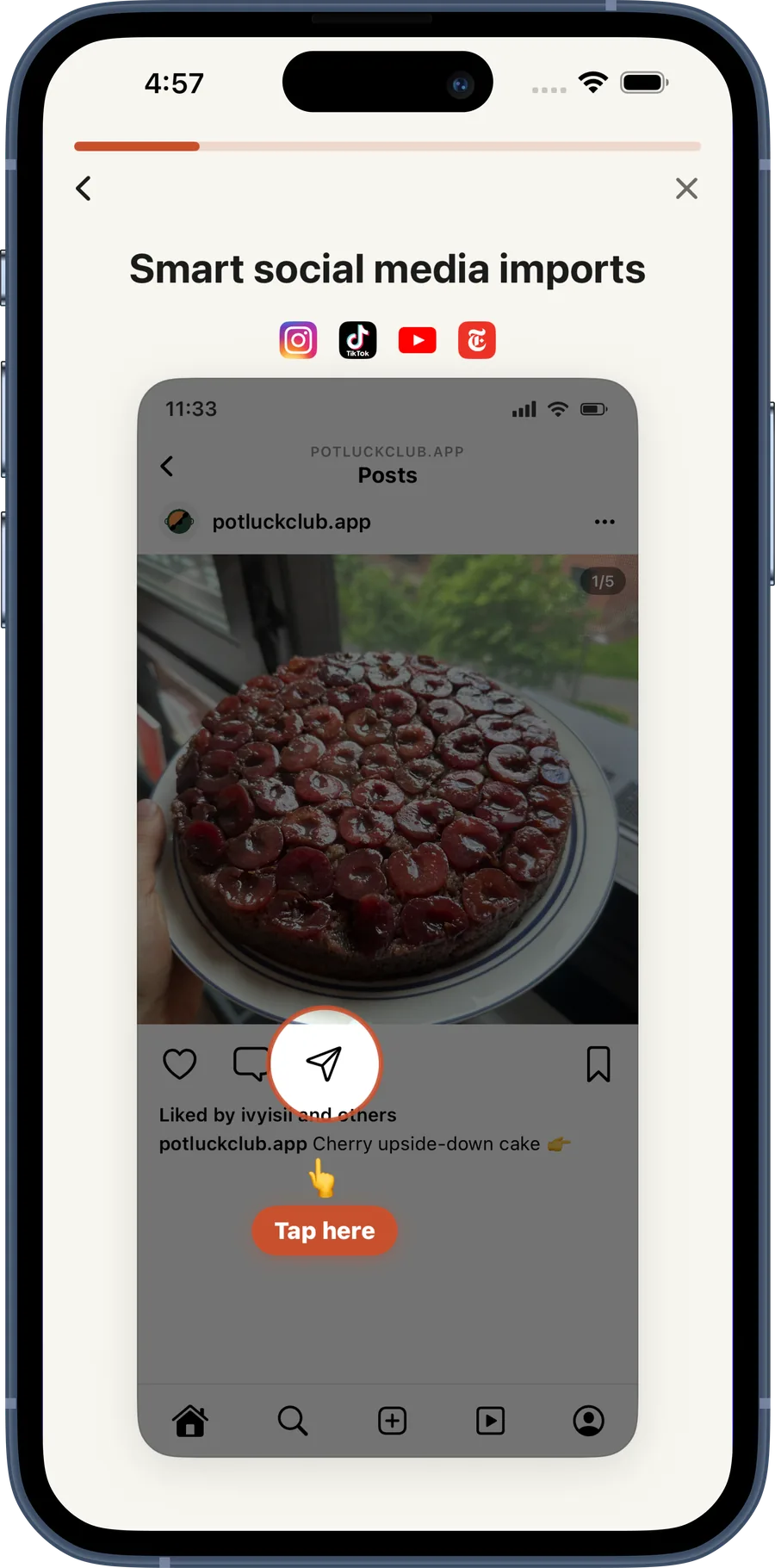 Importing recipes from TikTok and Instagram into Potluck Club