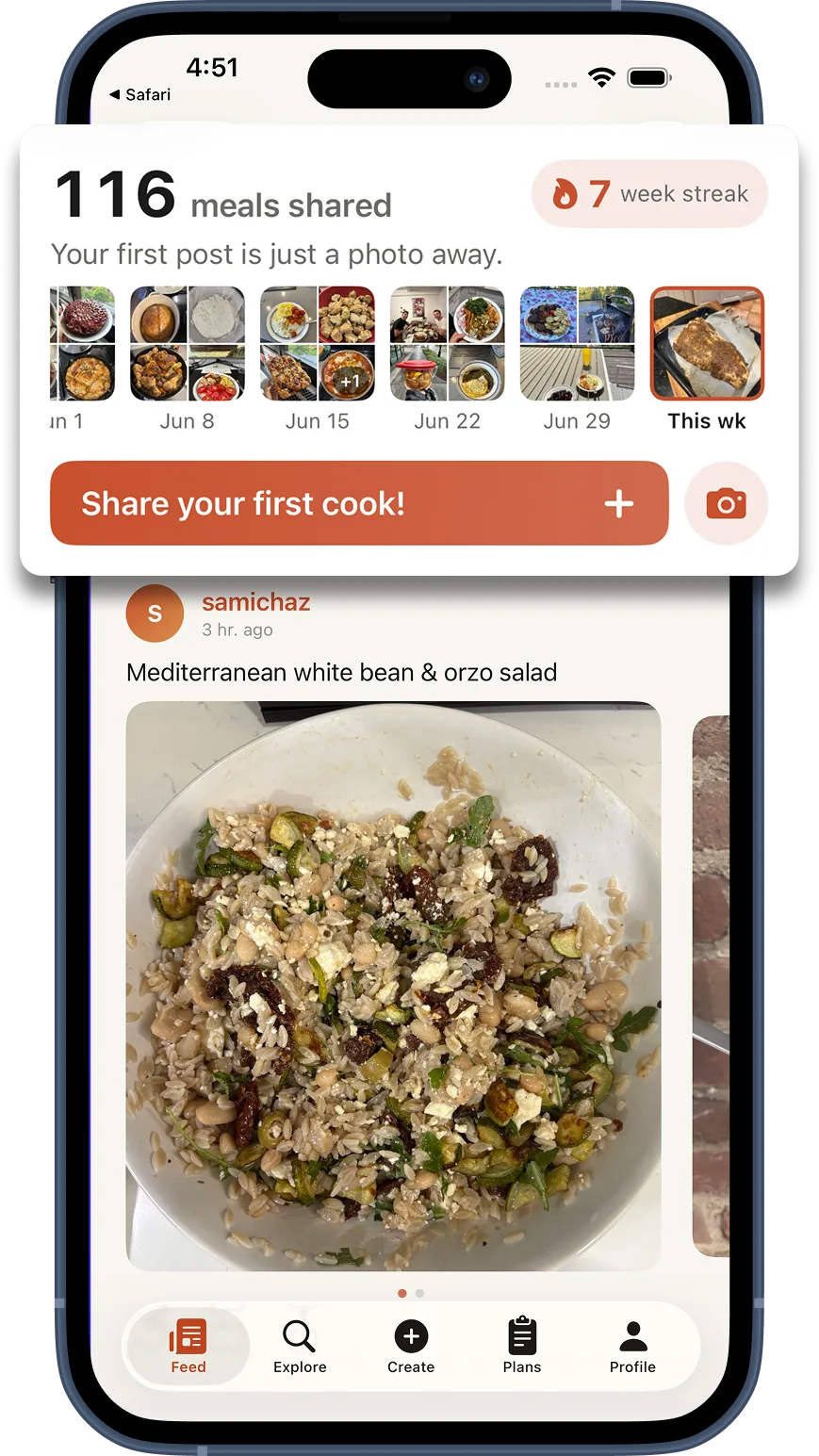 A weekly cooking streak in Potluck Club